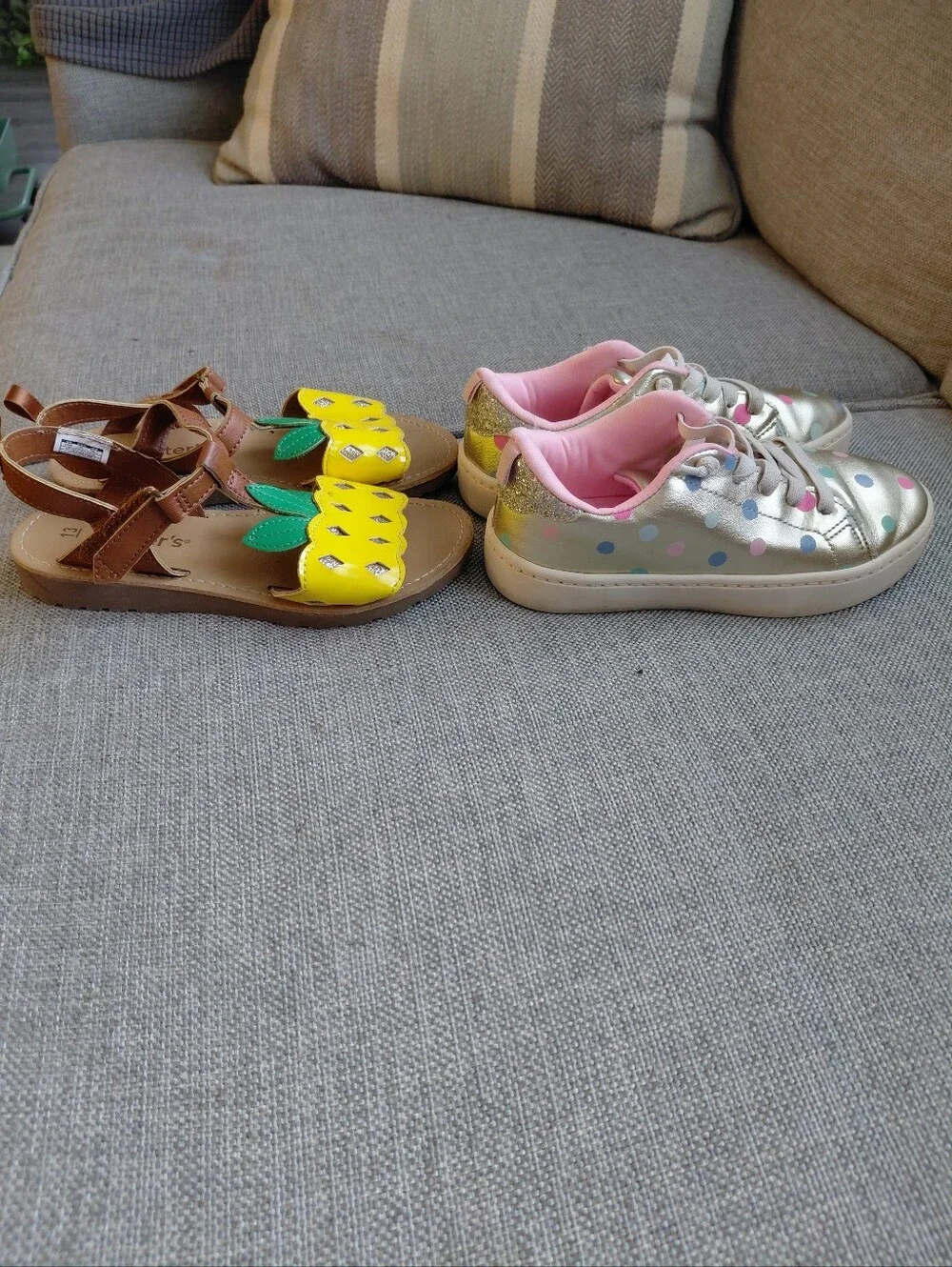 Carter's Girls Pineapple Yellow Sandals & Metallic Polka Dot Sneakers Sz 13